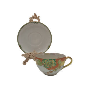 Vtg Japanese Lusterware Lotus Flower Teacup And Saucer ~NO Stand